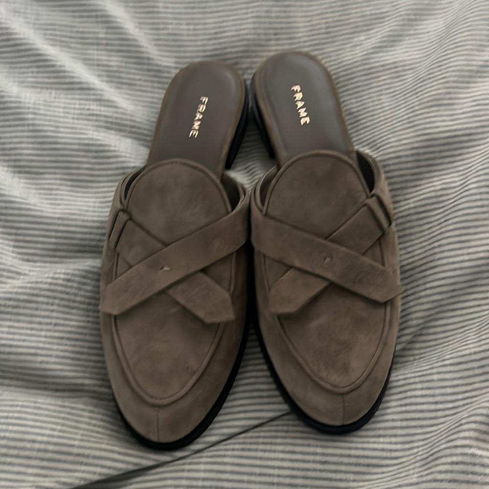 Frame real leather green slip on shoes